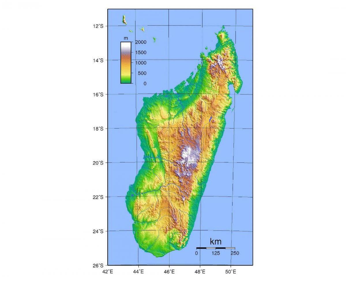 mapa Madagaskar elevacija