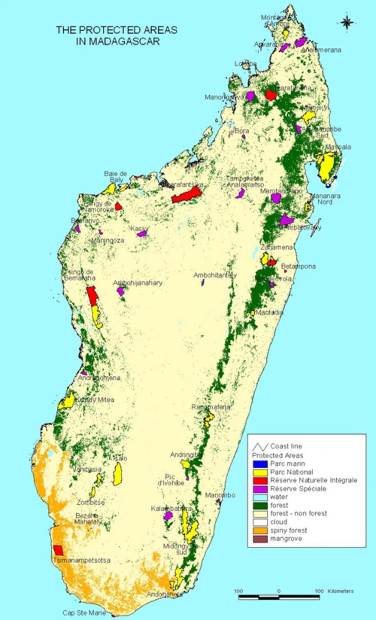mapa Madagaskar nacionalnih parkova